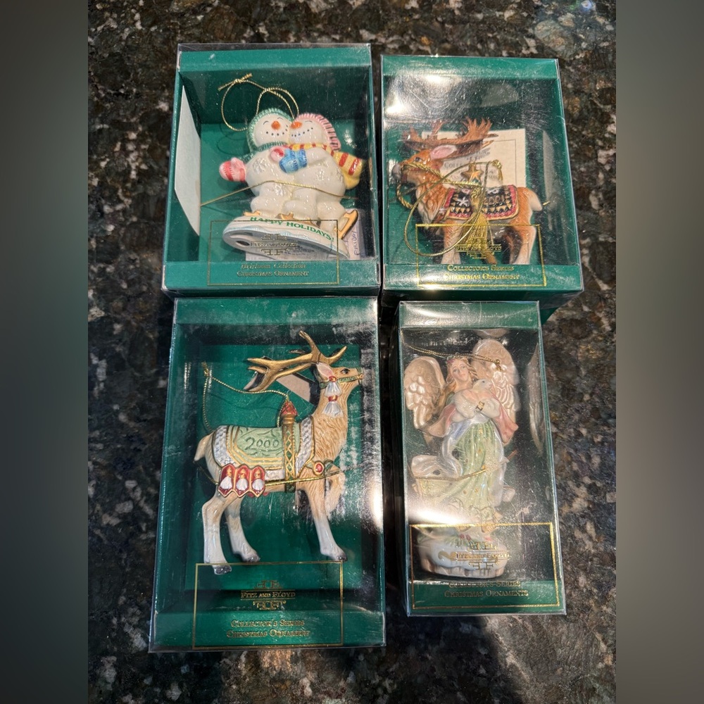 Vintage Lot Of 4 Snowman‎ Deer Angel Christmas Ornaments By Fitz & Floyd